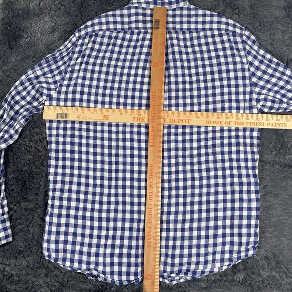 J. Crew Irish Linen Shirt Men’s Large Slim Fit Blue Plaid Preppy Baird McNutt - Picture 6 of 7